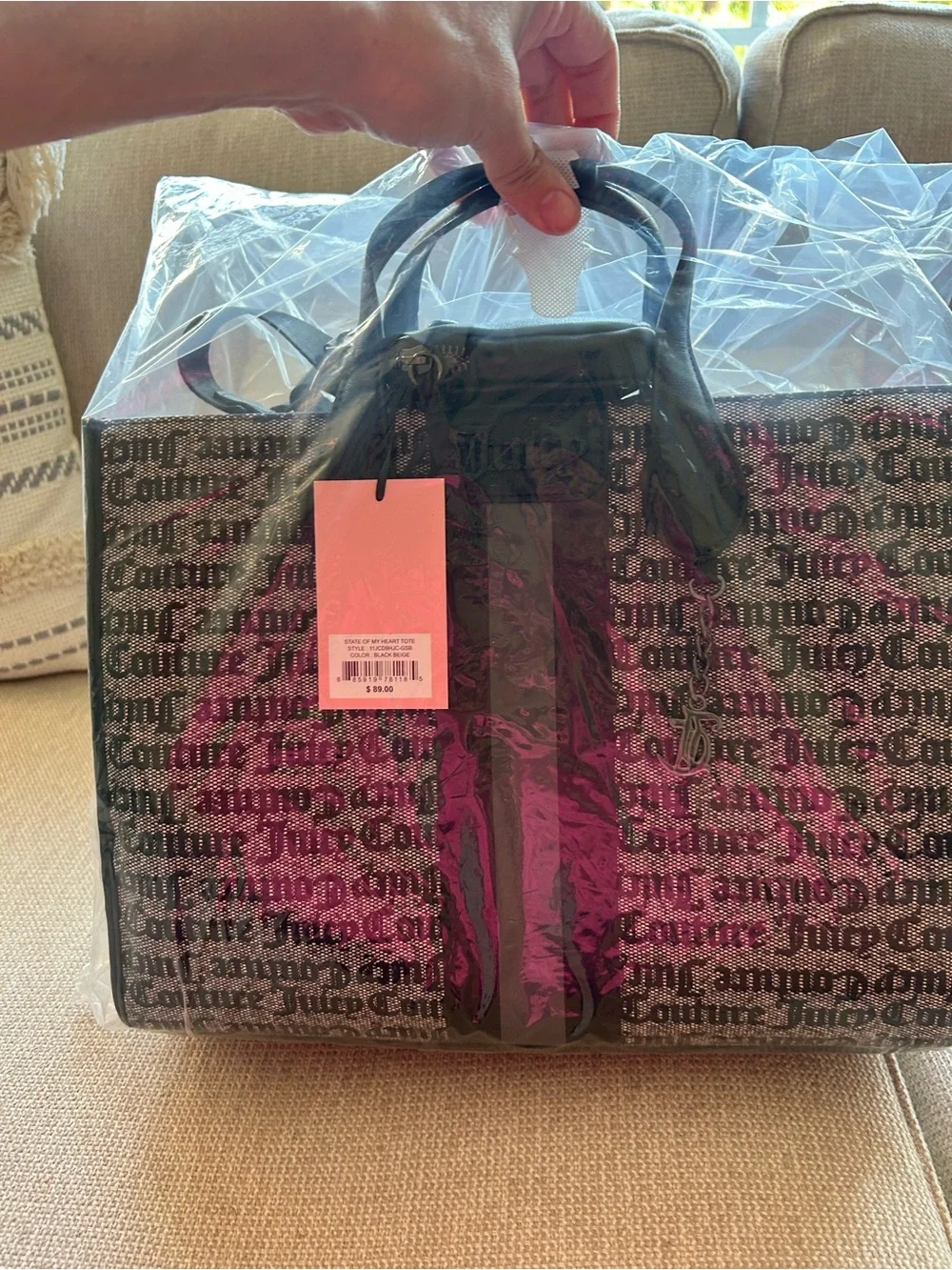 NWT JUICY COUTURE black and grey tote bag.